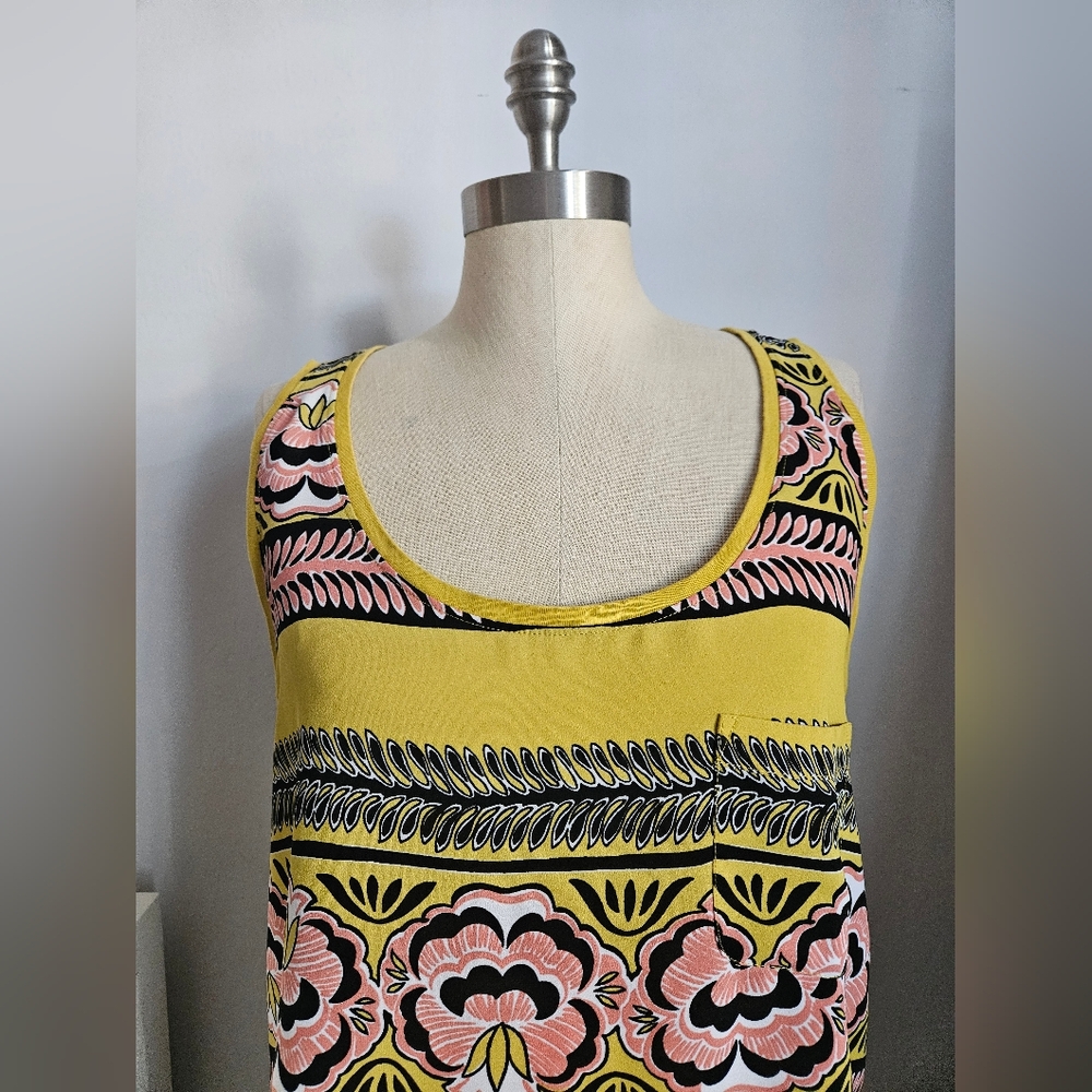 LOFT Sleeveless Floral Silky Yellow & Pink Tank Top | SZ L - Picture 4 of 7